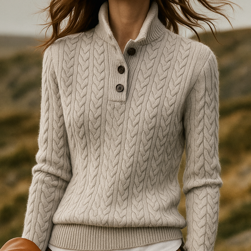 Donna - Felpa Pullover in maglia a cavi - Collo a imbuto