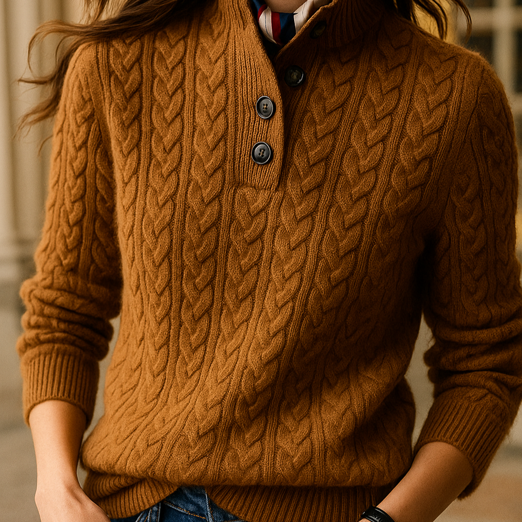 Donna - Felpa Pullover in maglia a cavi - Collo a imbuto