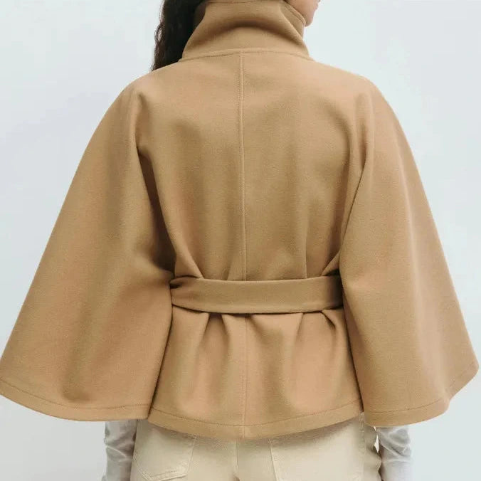 Donna - Cappotto corto con collo ad imbuto - Vita con cintura