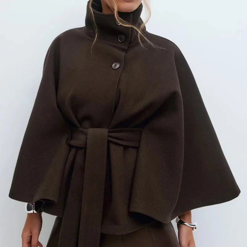 Donna - Cappotto corto con collo ad imbuto - Vita con cintura