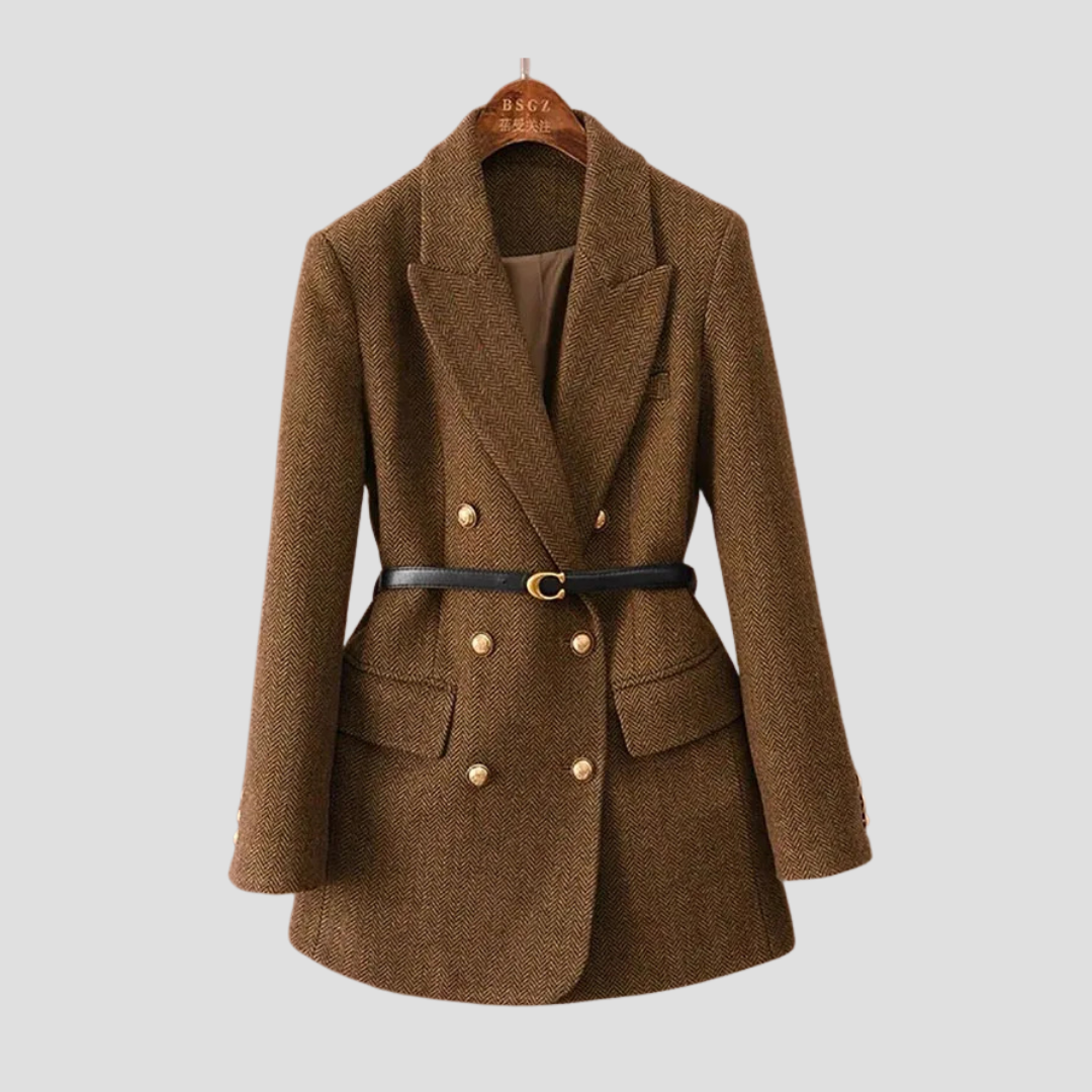 Donna - Cappotto giacca di tweed - Doppio petto e cintura