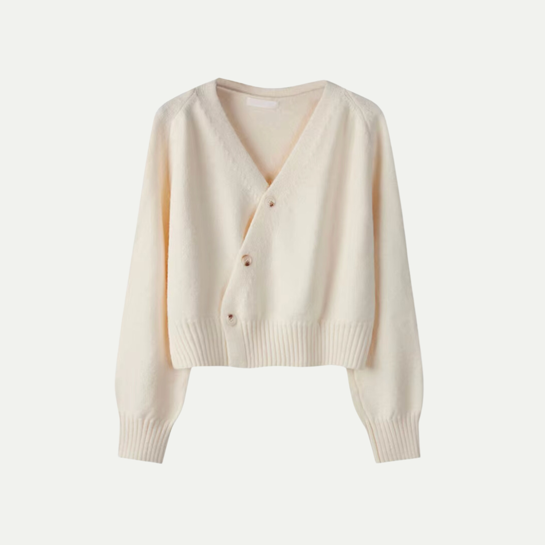 Donna - Cardigan con scollo a V e bottoni - Stile maglia asimmetrica
