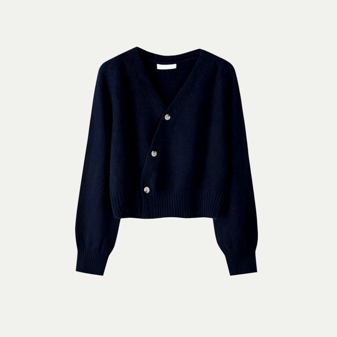 Donna - Cardigan con scollo a V e bottoni - Stile maglia asimmetrica