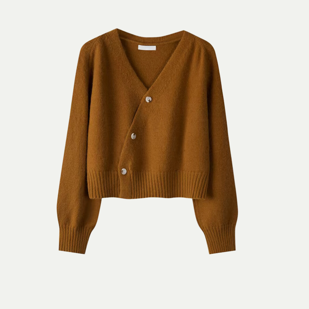 Donna - Cardigan con scollo a V e bottoni - Stile maglia asimmetrica