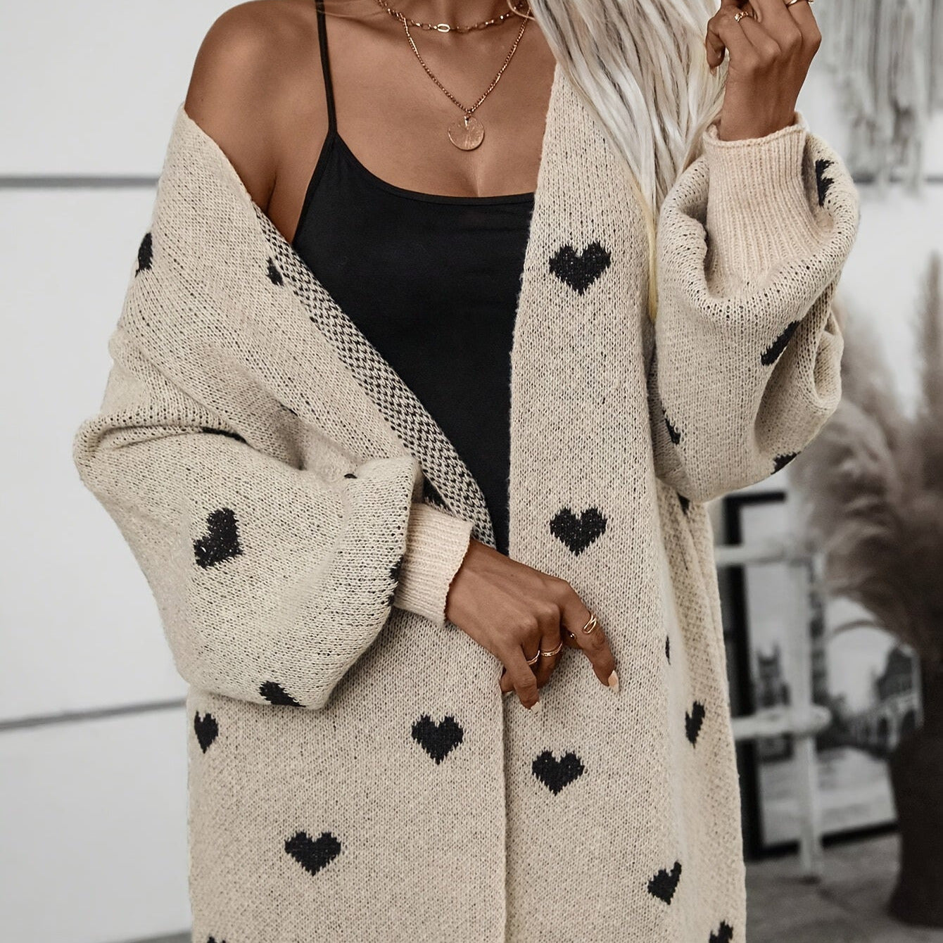 Donna - Cardigan con motivo a cuore - Manica lunga