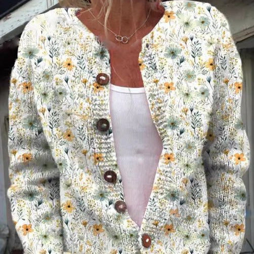 Donna - Cardigan in maglia floreale - Girocollo