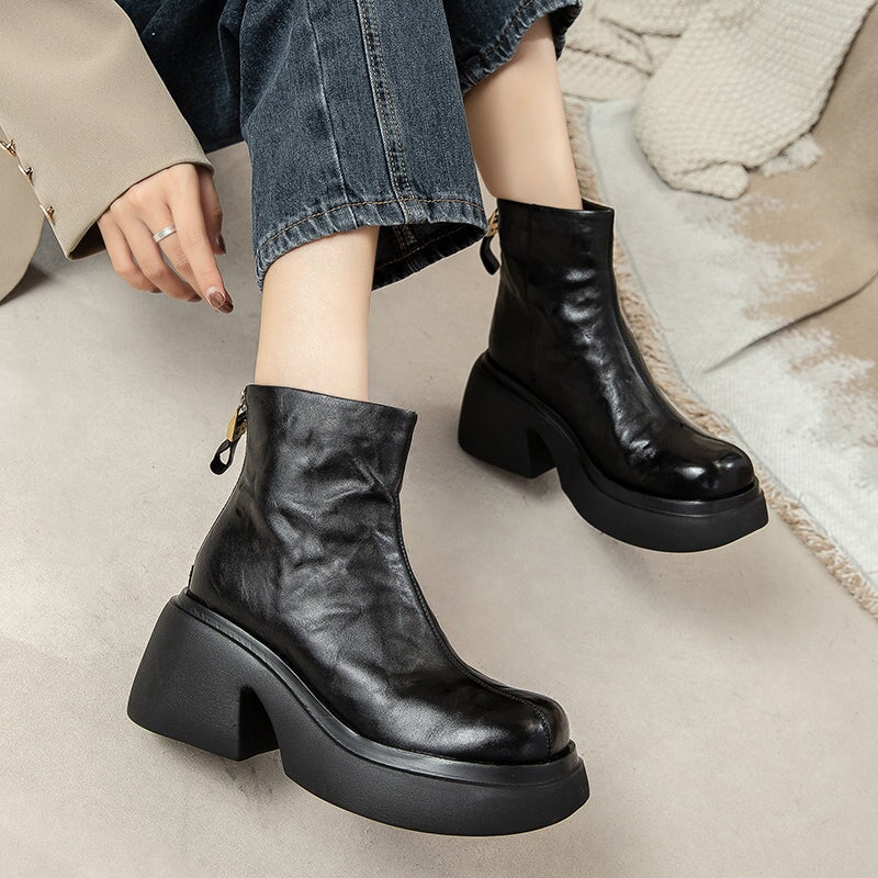 Donna - Stivali con plateau in pelle bovina - Chiusura con zip