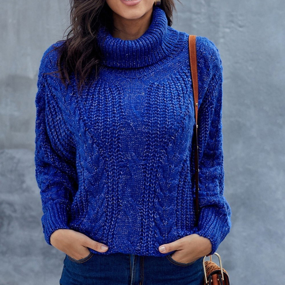 Donna - Maglione dolcevita in maglia a cavi - vestibilità fuori misura