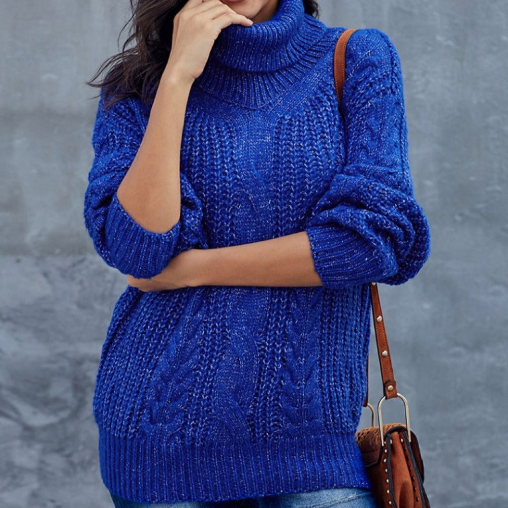 Donna - Maglione dolcevita in maglia a cavi - vestibilità fuori misura