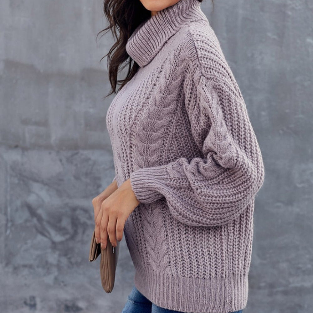 Donna - Maglione dolcevita in maglia a cavi - vestibilità fuori misura