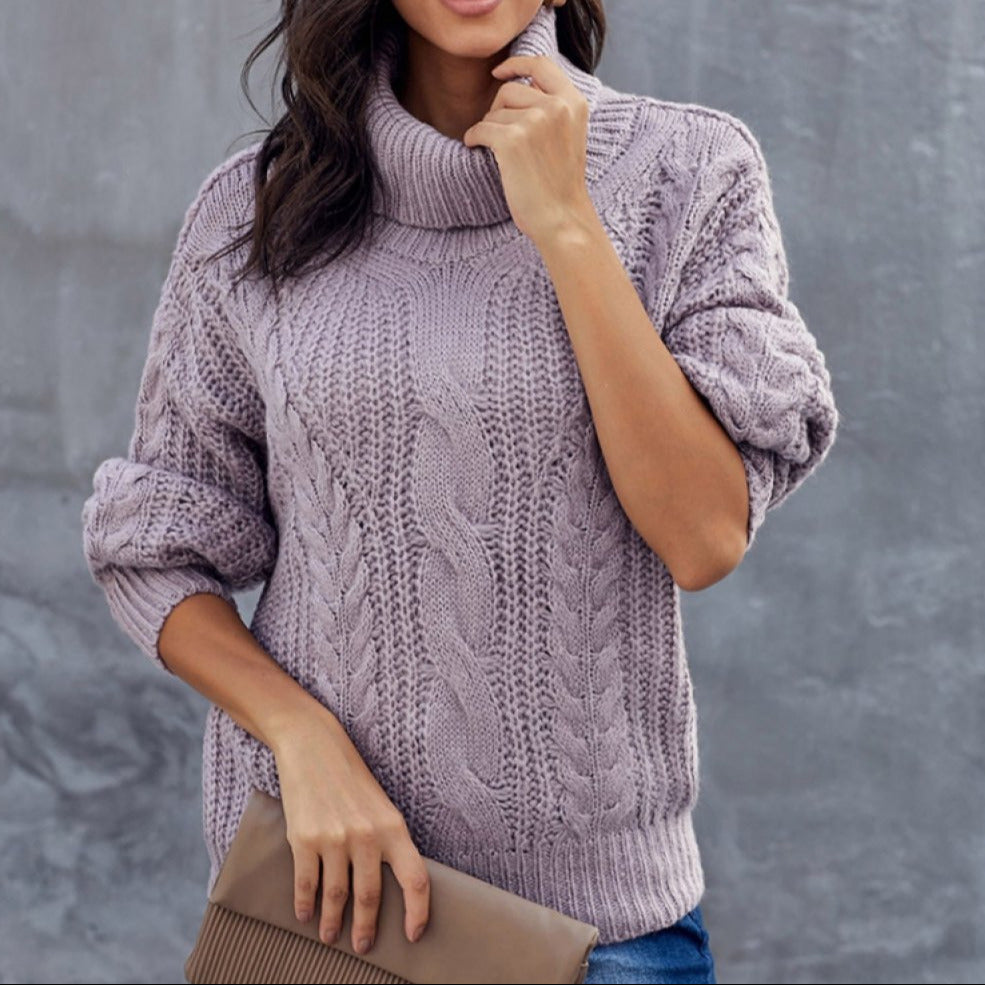 Donna - Maglione dolcevita in maglia a cavi - vestibilità fuori misura