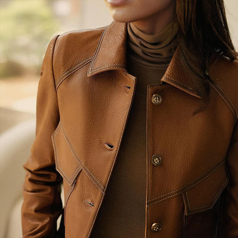 Donna - Giacca marrone a maniche lunghe - Design alla moda