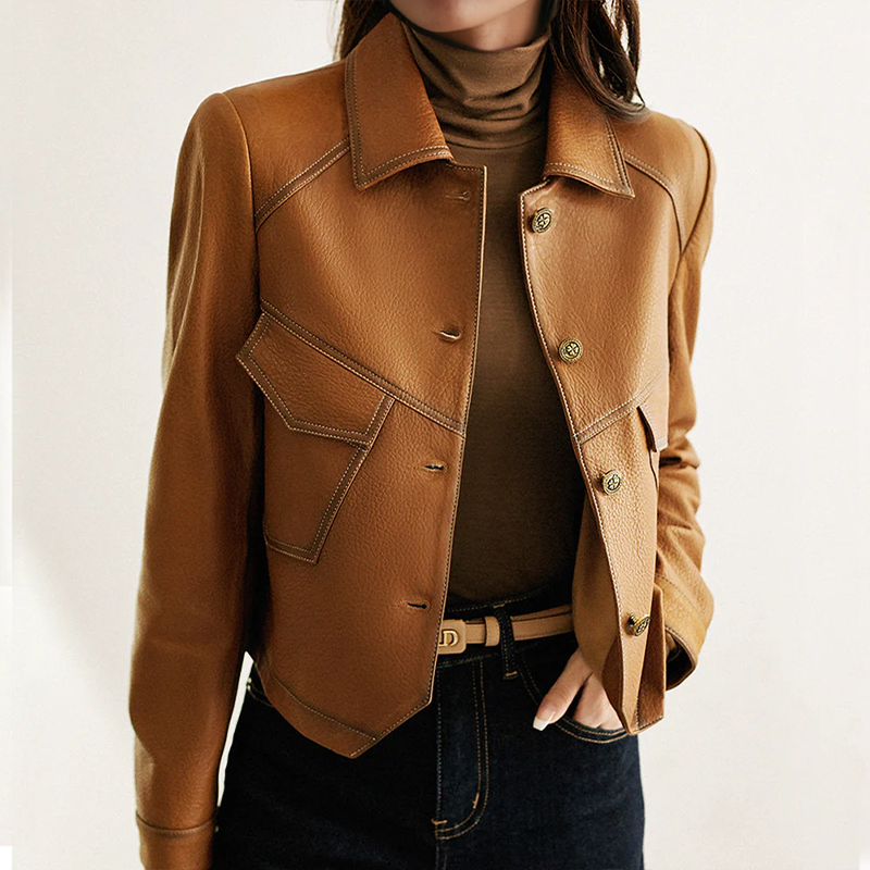 Donna - Giacca marrone a maniche lunghe - Design alla moda