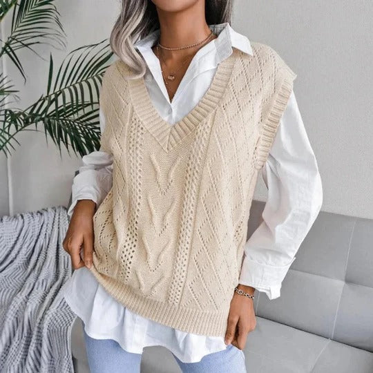 Donna - Gilet casual con scollo a V in maglia a cavo - misto lana