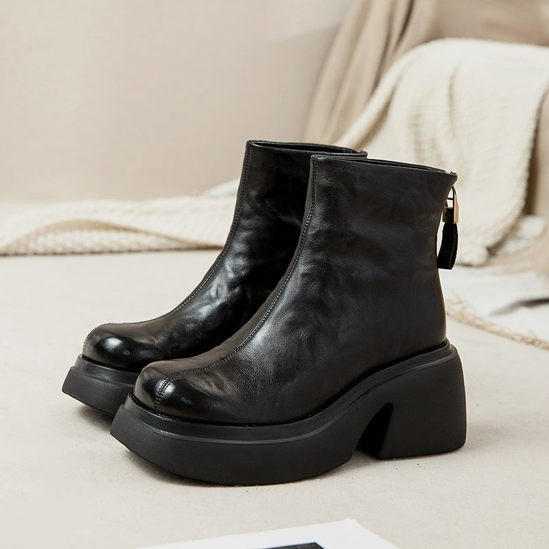 Donna - Stivali con plateau in pelle bovina - Chiusura con zip