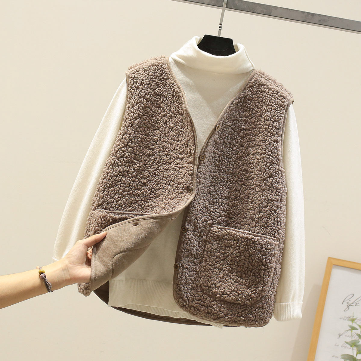 Donna - Gilet in shearling con chiusura a bottoni