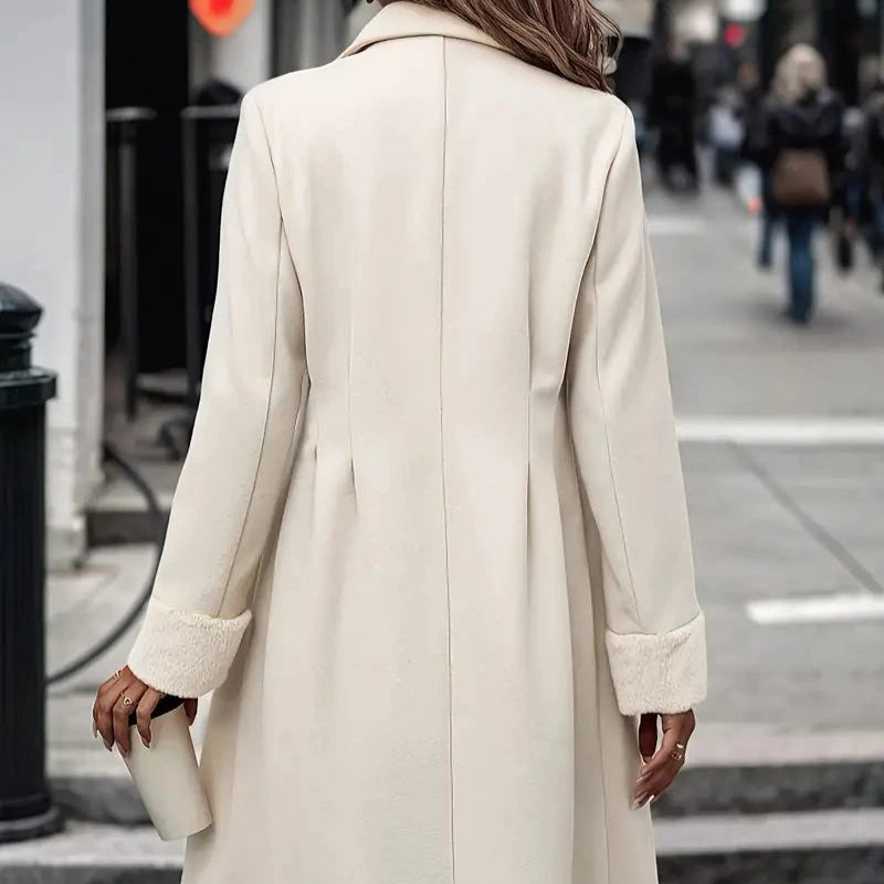 Donna - Cappotto doppiopetto albicocca - Polsini sfumati
