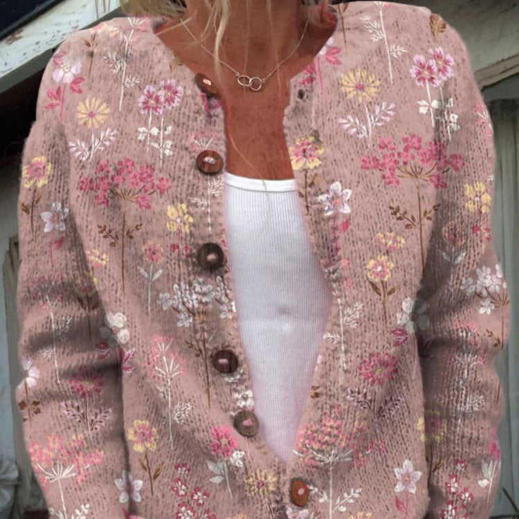 Donna - Cardigan in maglia floreale - Girocollo