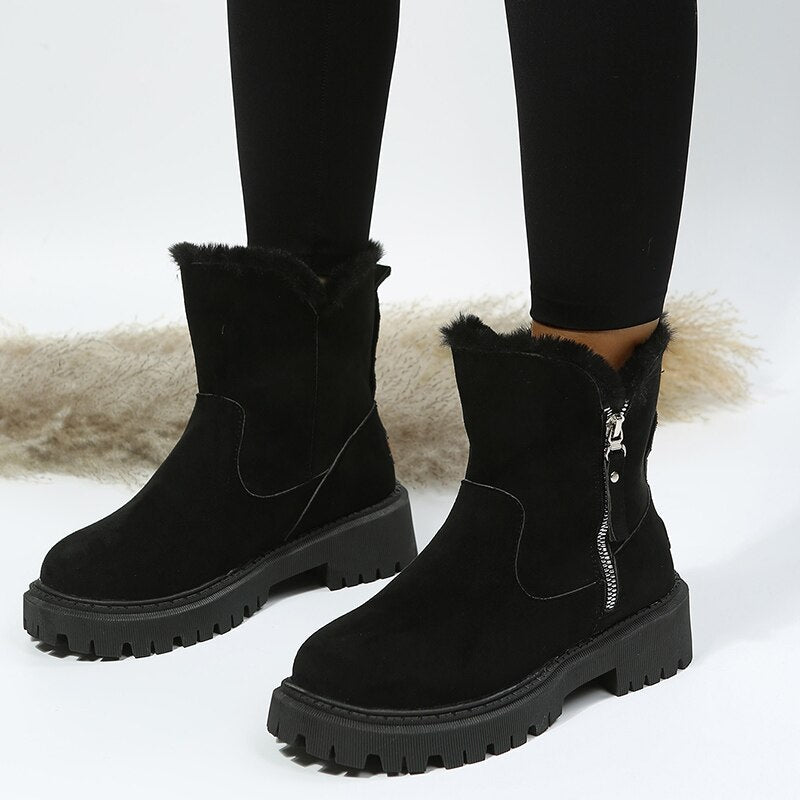 Donna - Stivaletti in pelle scamosciata calda - Zip laterale
