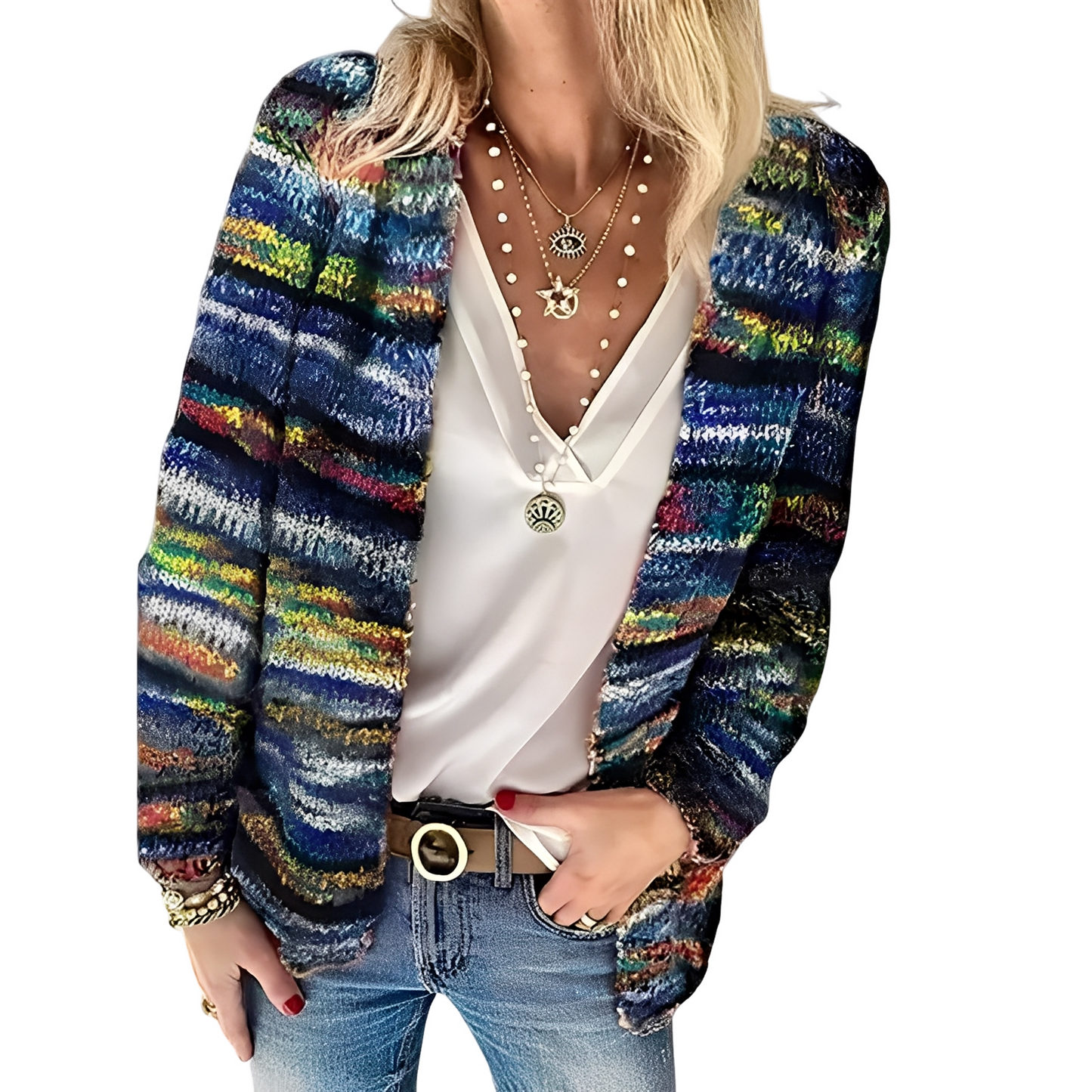 Donna - Cardigan casual multicolore - Maglia accogliente