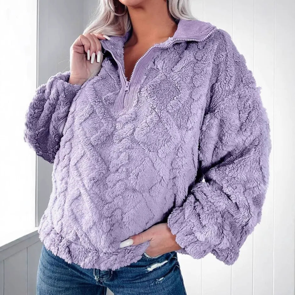 Donna - Pullover in pelliccia sintetica - Trapuntato con zip