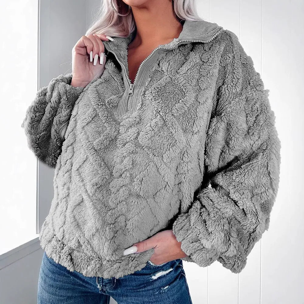 Donna - Pullover in pelliccia sintetica - Trapuntato con zip