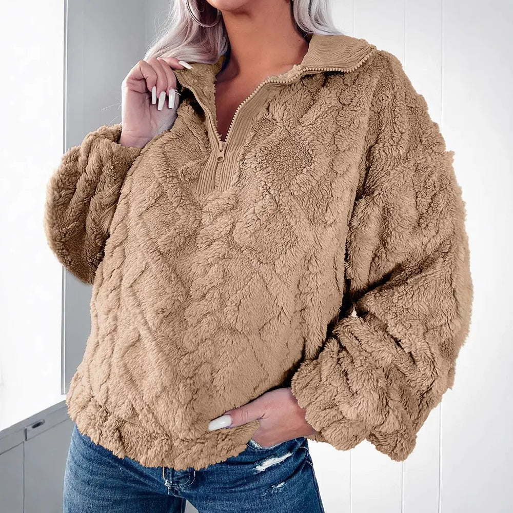 Donna - Pullover in pelliccia sintetica - Trapuntato con zip