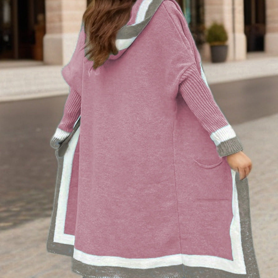 Donna - Cardigan lungo con cappuccio - Maglia accogliente