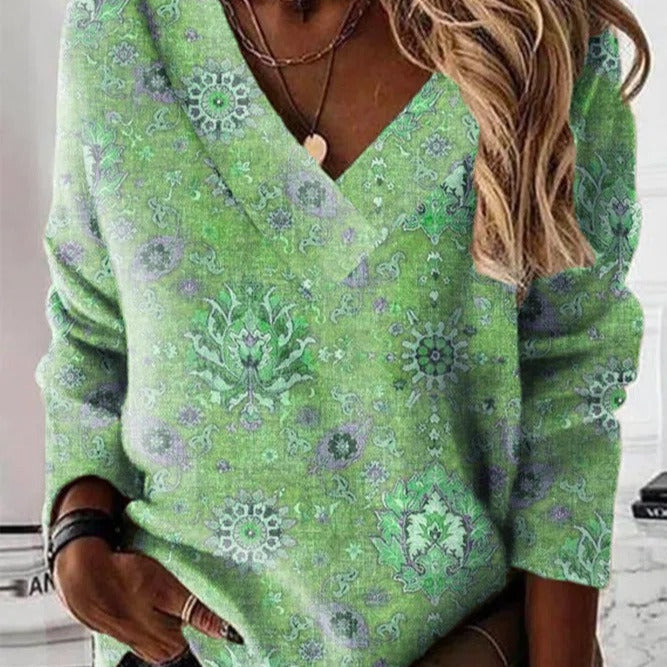 Donna - Felpa in cotone con scollo a V - vestibilità rilassata