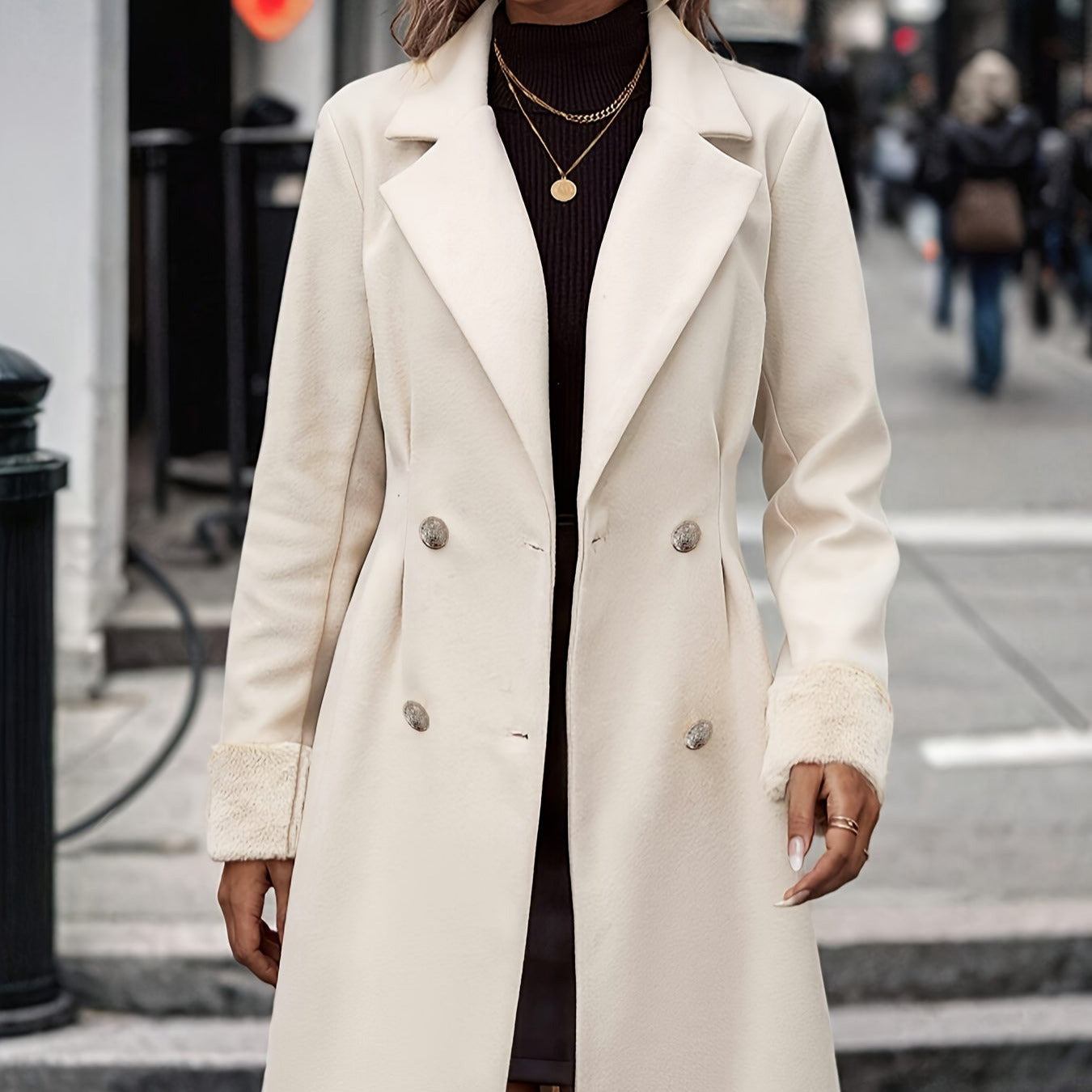 Donna - Cappotto doppiopetto albicocca - Polsini sfumati