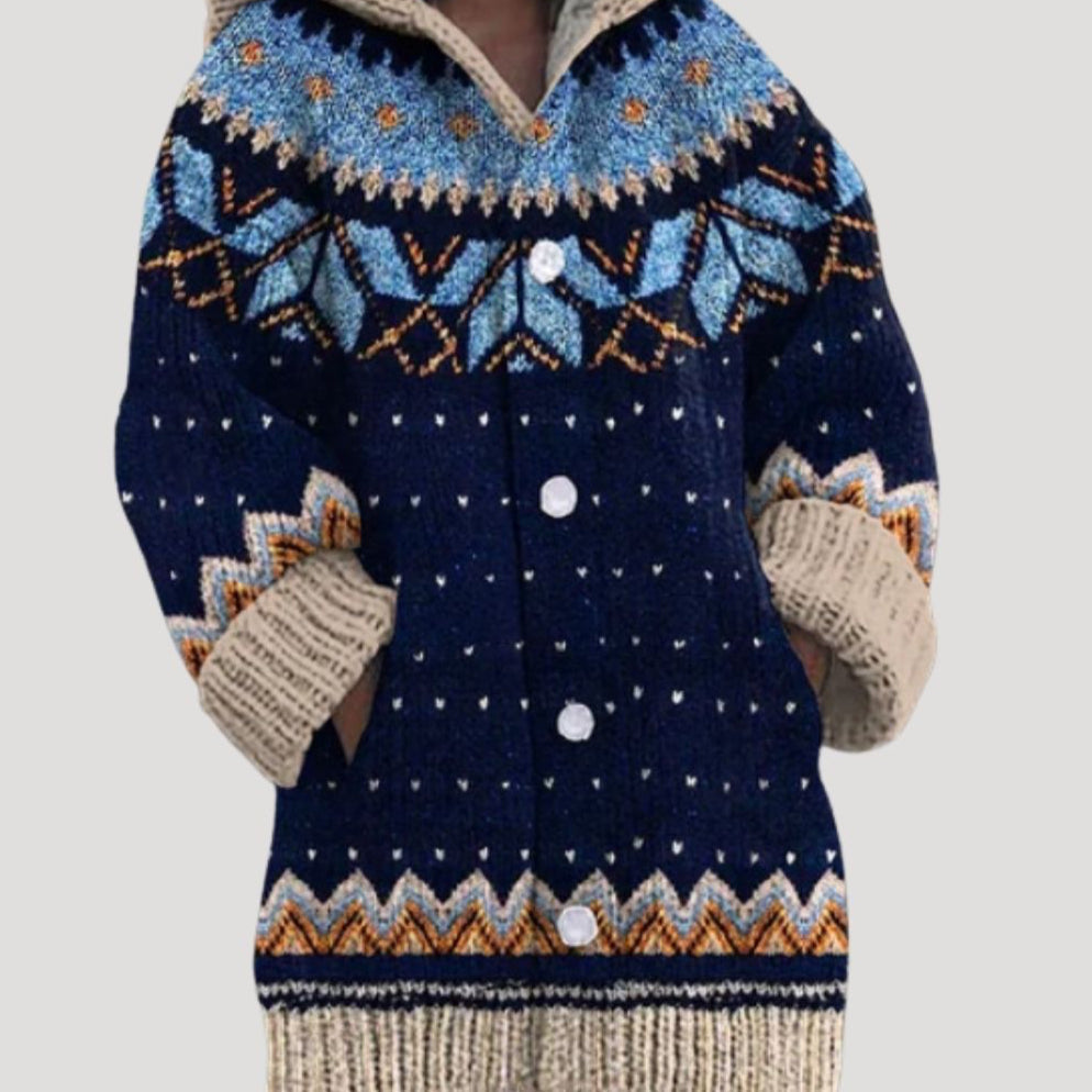 Donna - Cardigan a maglia grossa - Stile Fair Isle