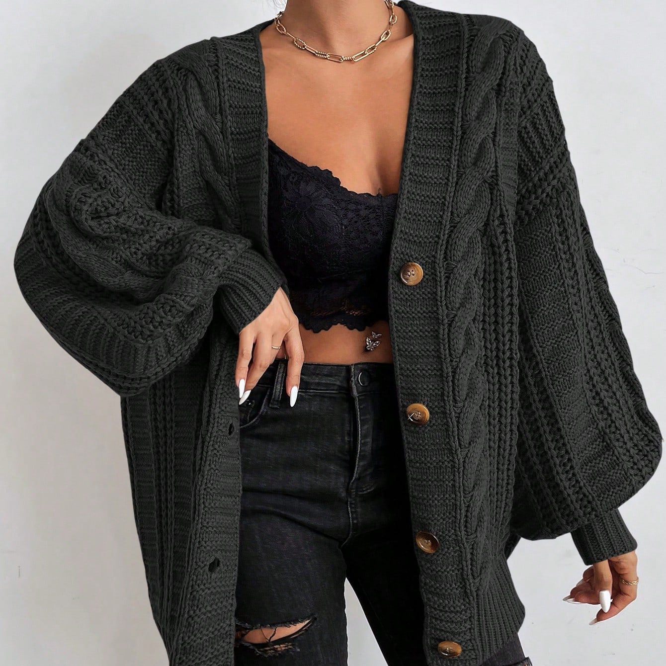 Donna - Cardigan in maglia a cavi - Maglieria accogliente