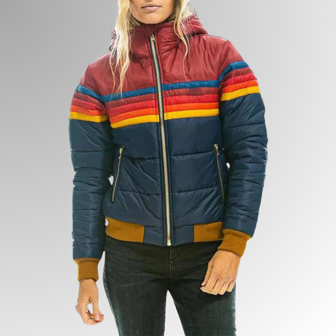 Donne - Giacca Puffer - Impermeabile con cappuccio Colorblock