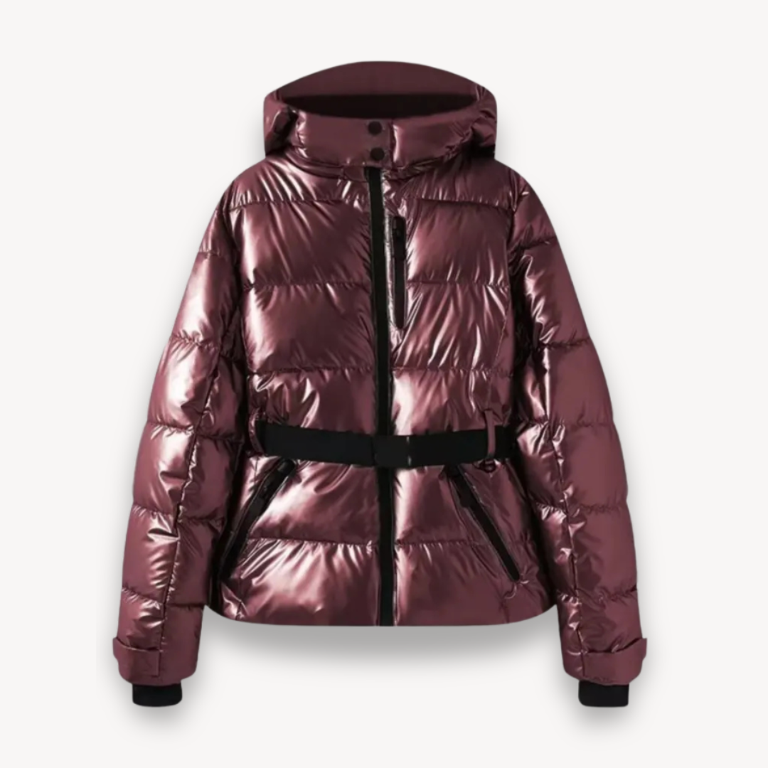 Donna - Giacca Puffer con cappuccio e cintura - Stile accogliente