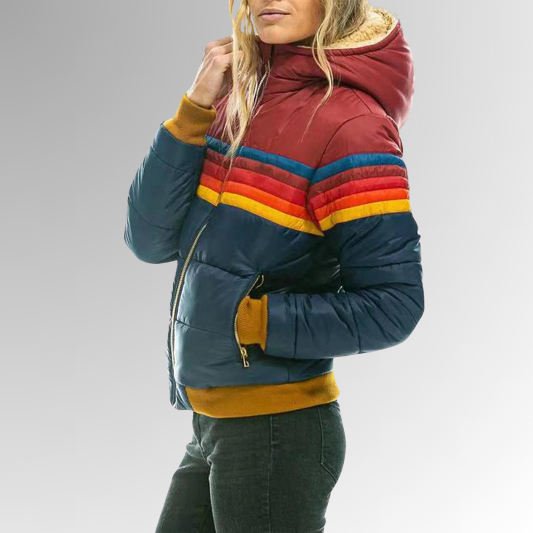 Donne - Giacca Puffer - Impermeabile con cappuccio Colorblock