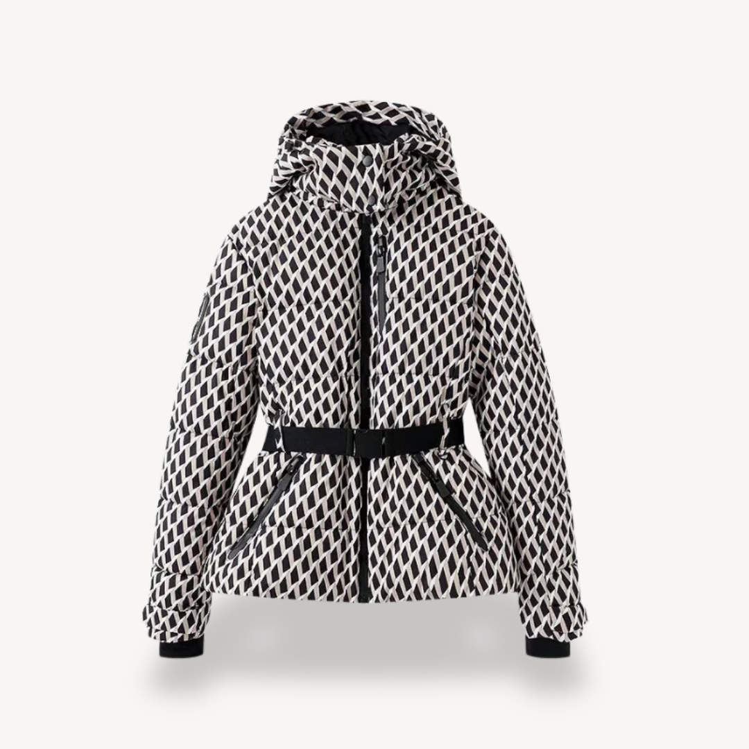 Donna - Giacca Puffer con cappuccio e cintura - Stile accogliente