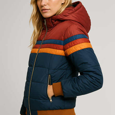 Donne - Giacca Puffer - Impermeabile con cappuccio Colorblock