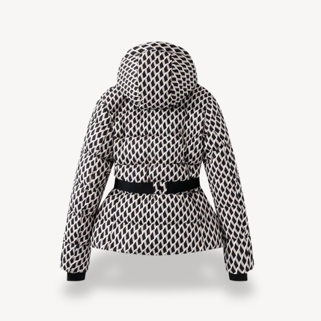 Donna - Giacca Puffer con cappuccio e cintura - Stile accogliente