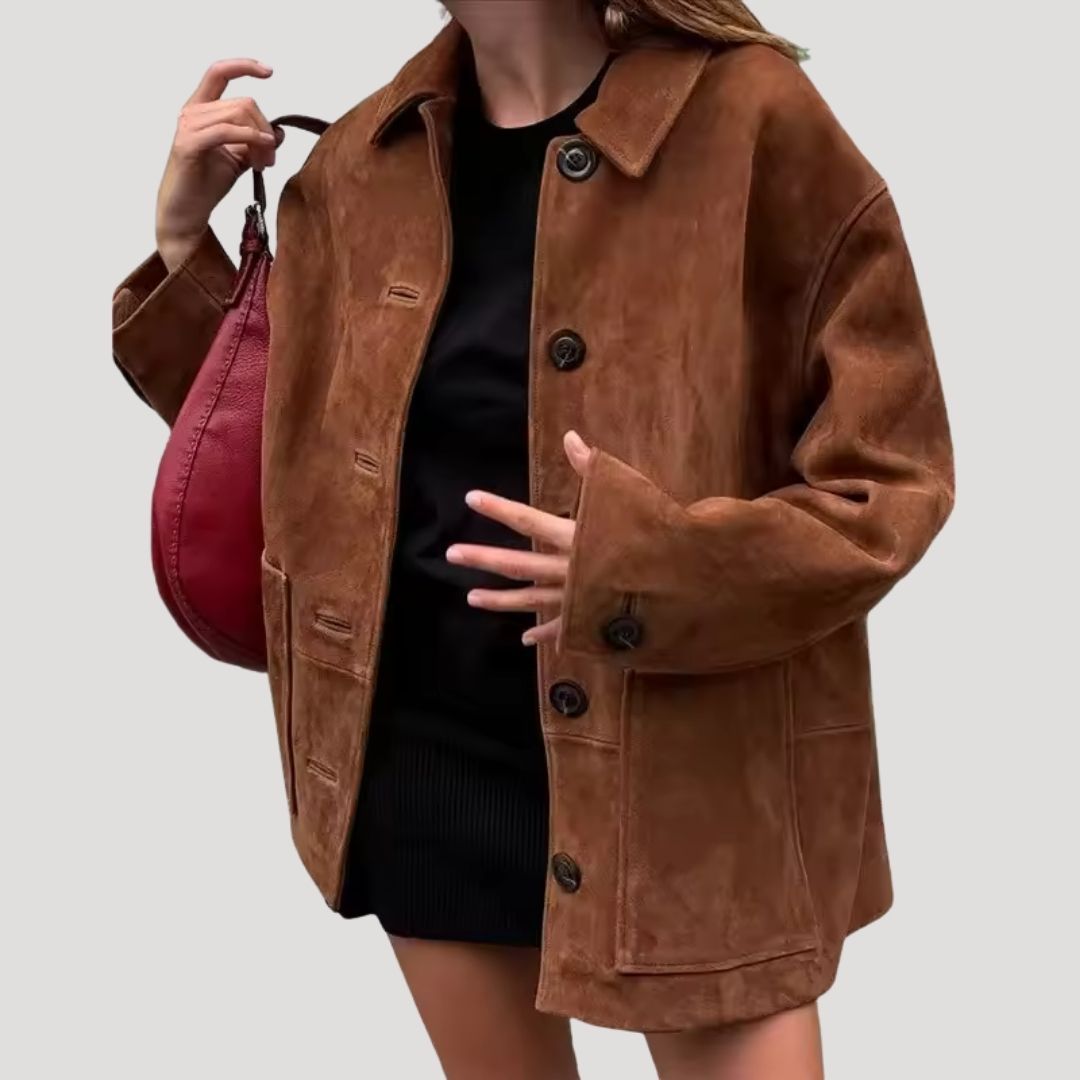 Donna - Giacca invernale in pelle scamosciata - Stile oversize