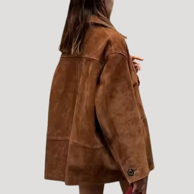 Donna - Giacca invernale in pelle scamosciata - Stile oversize