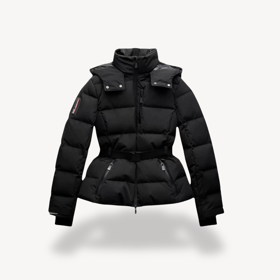 Donna - Giacca Puffer con cappuccio e cintura - Stile accogliente