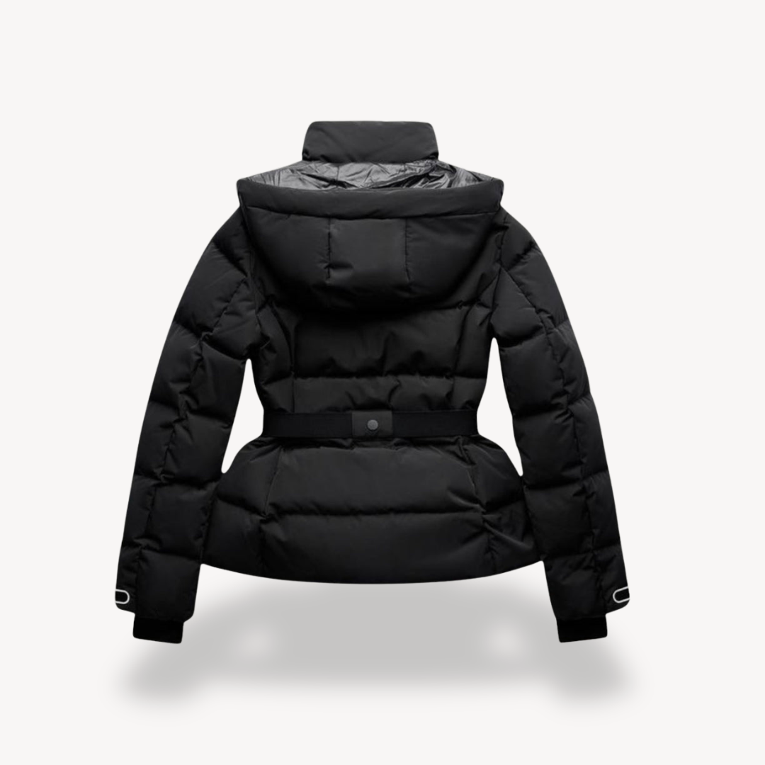 Donna - Giacca Puffer con cappuccio e cintura - Stile accogliente