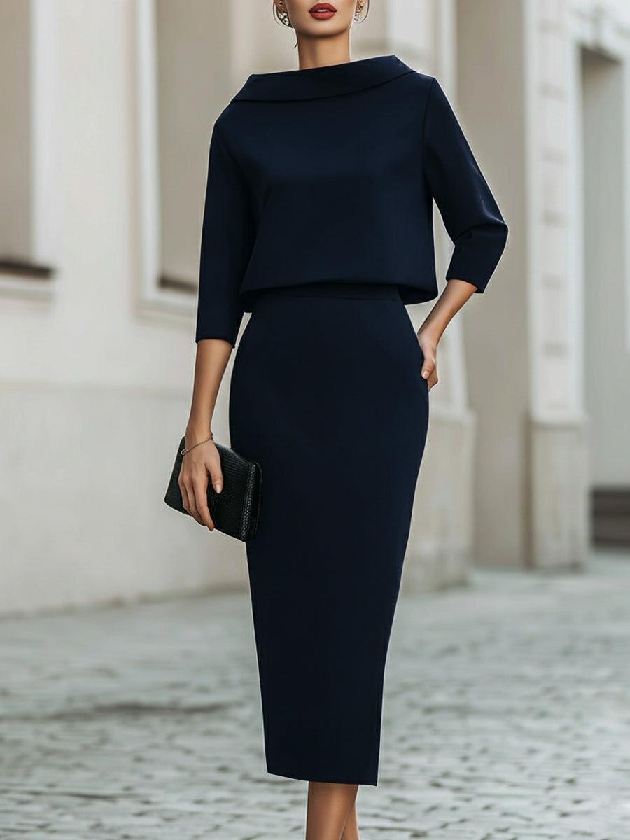 Set Donna – Con Collo a Barchetta, Lunghezza Midi, Adatto per Primavera e Estate, Casual per Uso Quotidiano