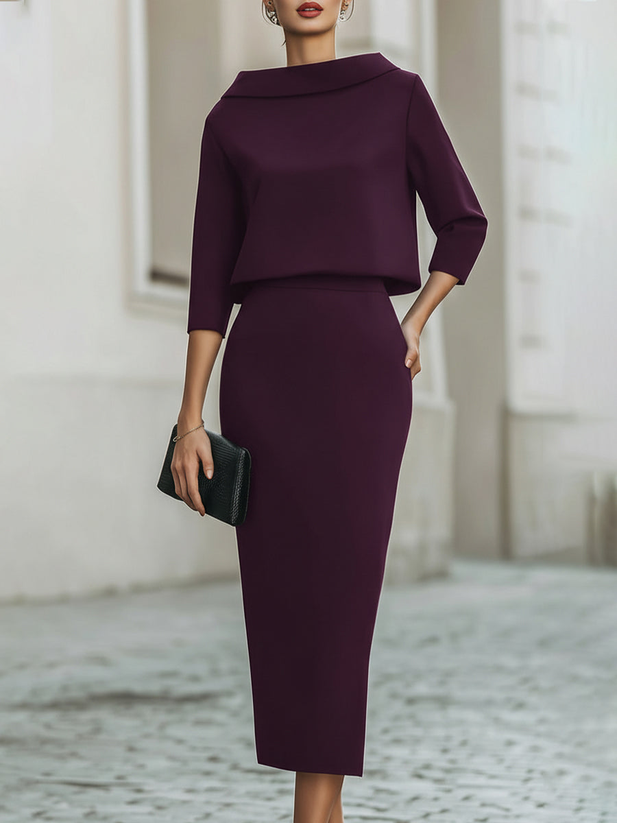 Set Donna – Con Collo a Barchetta, Lunghezza Midi, Adatto per Primavera e Estate, Casual per Uso Quotidiano