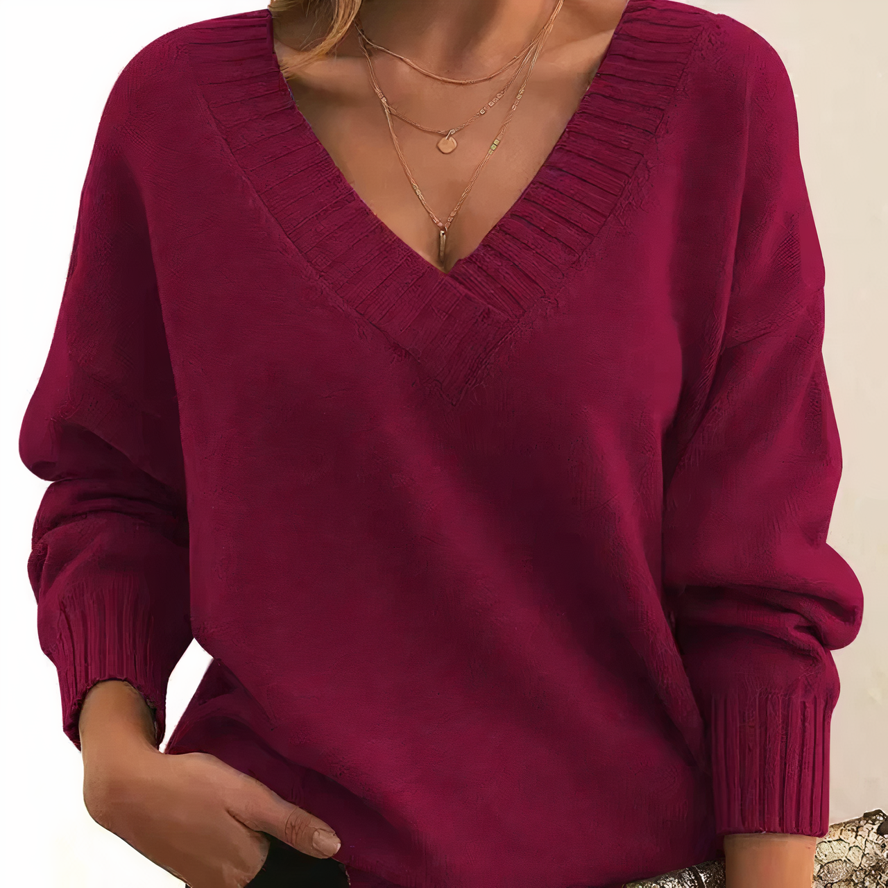 Donna - Maglia con scollo a V - Polsini a coste