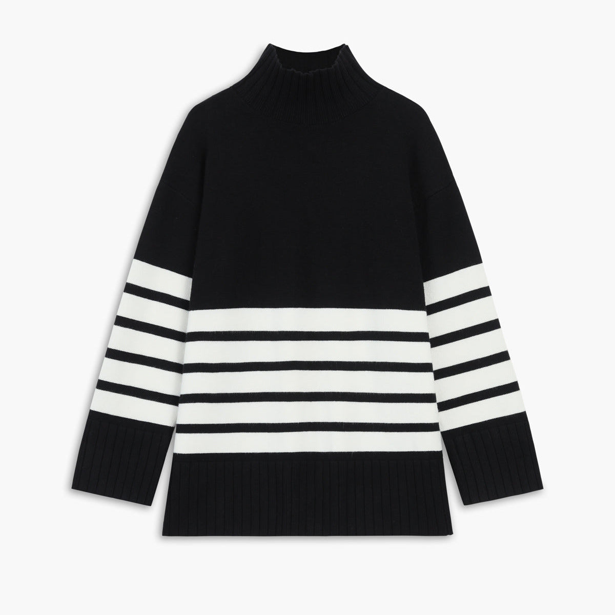 Donna - Maglione a righe con collo alto - Stile accogliente