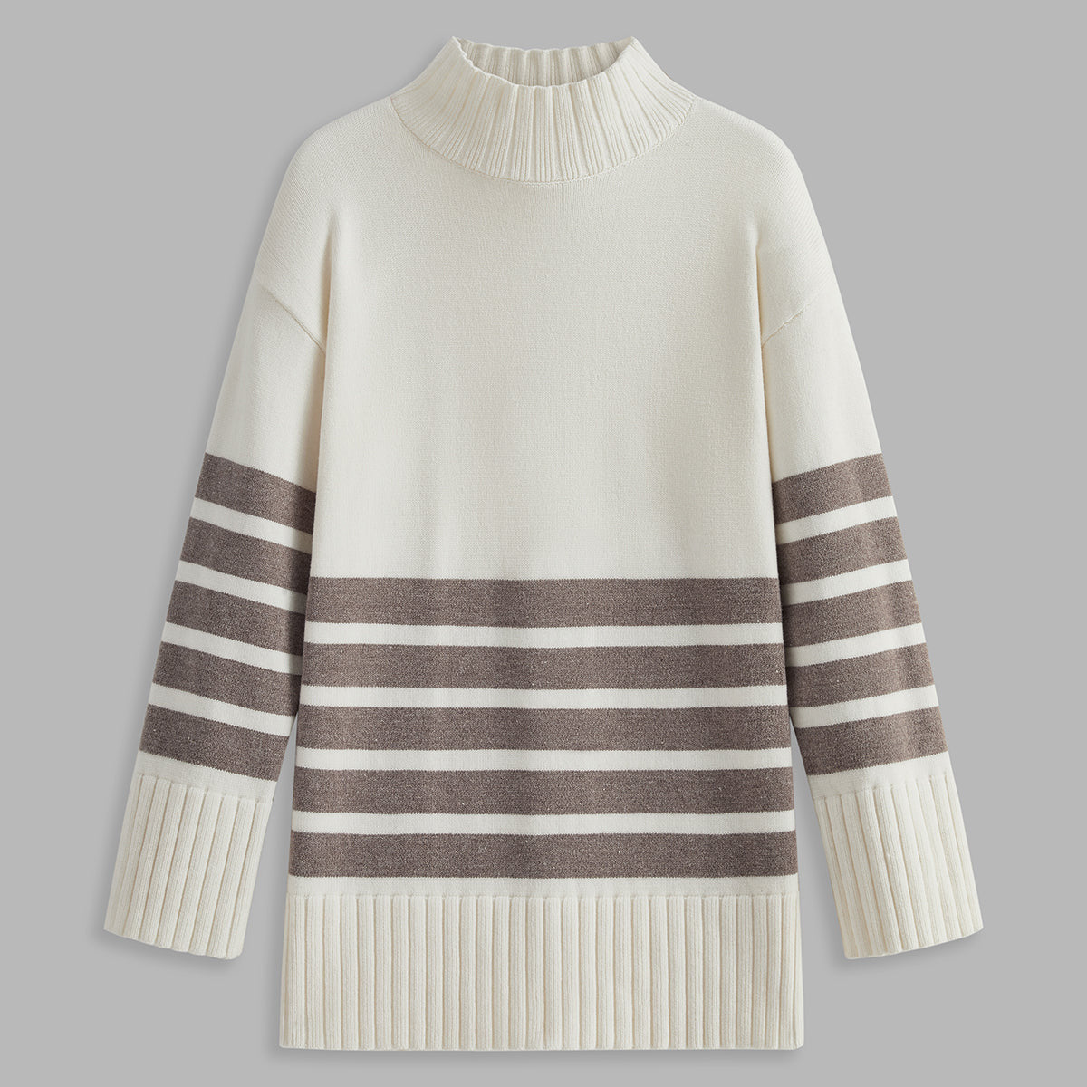 Donna - Maglione a righe con collo alto - Stile accogliente