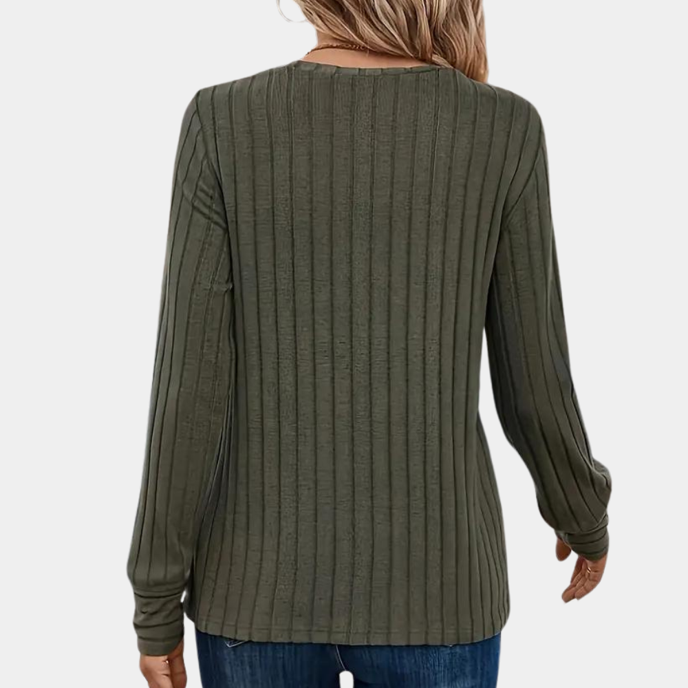 Donna - Top a maniche lunghe con scollo rotondo - Struttura a coste