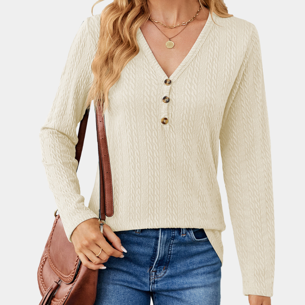 Donna - Top con scollo a V e manica lunga - Maglia a cavi