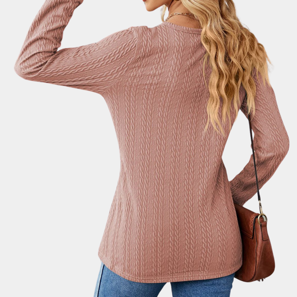 Donna - Top con scollo a V e manica lunga - Maglia a cavi